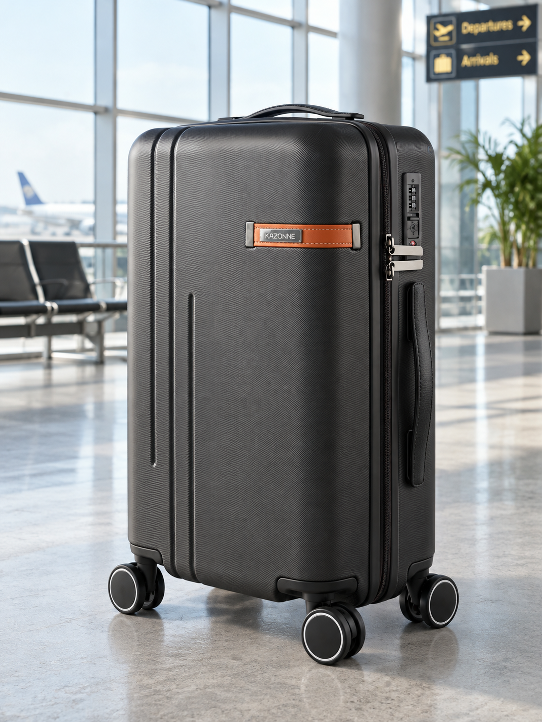 T&CO 925 hardshell 360-degree spinner cabin luggage suitcase in distinguished coffee brown, 20 inch cabin size with telescoping handle