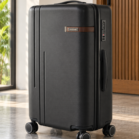T&CO 925 hardshell 360-degree spinner medium checked luggage suitcase in sleek black, 24 inch size with heavy-duty telescopic handle