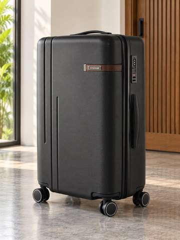 T&CO 925 hardshell 360-degree spinner medium checked luggage suitcase in sleek black, 24 inch size with heavy-duty telescopic handle
