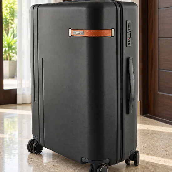 T&CO 925 hardshell 360-degree spinner medium checked luggage suitcase in elegant navy blue, 24 inch size with heavy-duty telescopic handle
