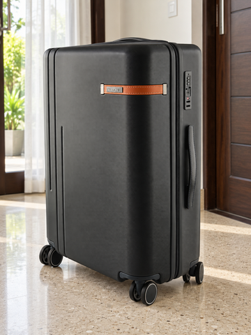 T&CO 925 hardshell 360-degree spinner medium checked luggage suitcase in elegant navy blue, 24 inch size with heavy-duty telescopic handle