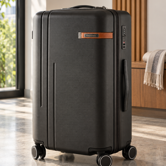 T&CO 925 hardshell 360-degree spinner medium checked luggage suitcase in warm coffee brown, 24 inch size with heavy-duty telescopic handle