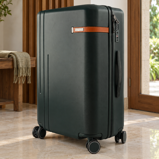 T&CO 925 hardshell 360-degree spinner medium checked luggage suitcase in deep dark green, 24 inch size with heavy-duty telescopic handle