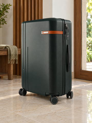 T&CO 925 hardshell 360-degree spinner medium checked luggage suitcase in deep dark green, 24 inch size with heavy-duty telescopic handle