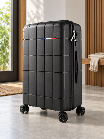 T&CO 808 hardshell 360-degree spinner medium checked luggage suitcase in executive matte black, 24 inch size with telescopic handle