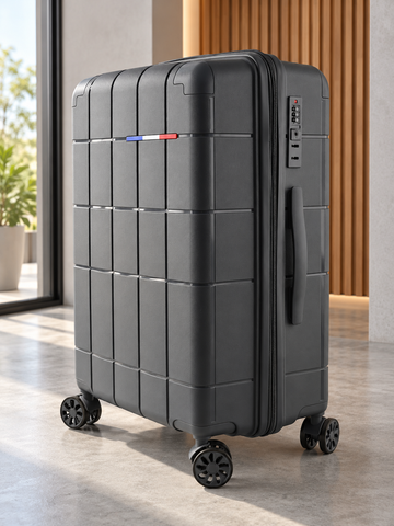 T&CO 808 hardshell 360-degree spinner medium checked luggage suitcase in modern dark slate grey, 24 inch size with telescopic handle