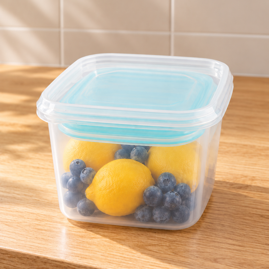 T&CO 4-piece nesting clear food storage container set with aqua blue airtight lids