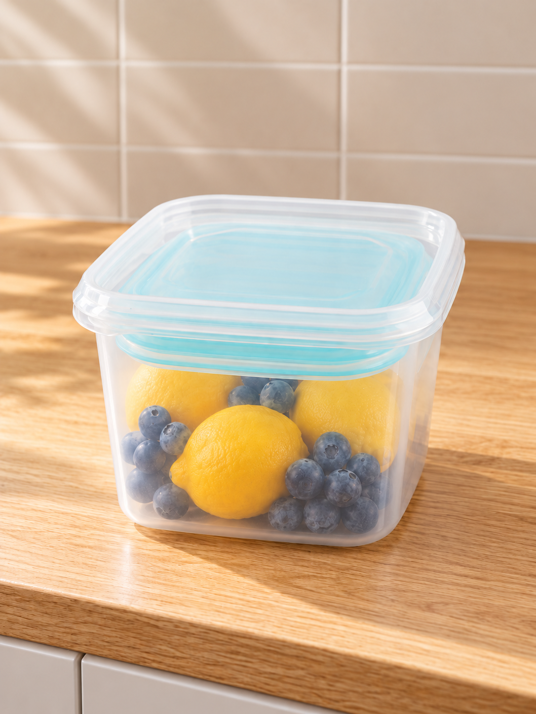 T&CO 4-piece nesting clear food storage container set with aqua blue airtight lids