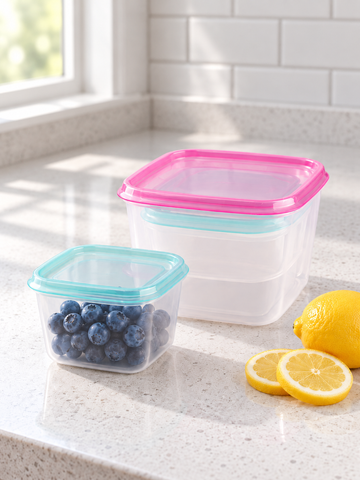 T&CO 4-piece nesting food storage container box set with vibrant magenta pink snap lids