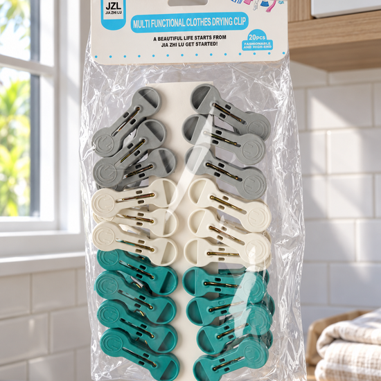 Multicolor plastic clothespins 20-pack with strong metal springs for laundry drying