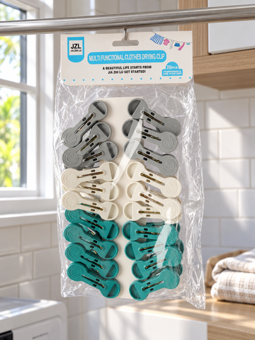 Multicolor plastic clothespins 20-pack with strong metal springs for laundry drying