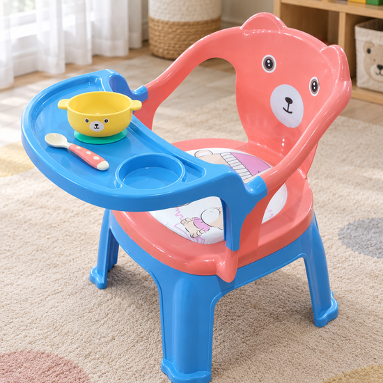 Baby and Toddler Dining Bear Chair with Removable Feeding Tray and Cushion in Blue and Pink at Thilakma Sri Lanka