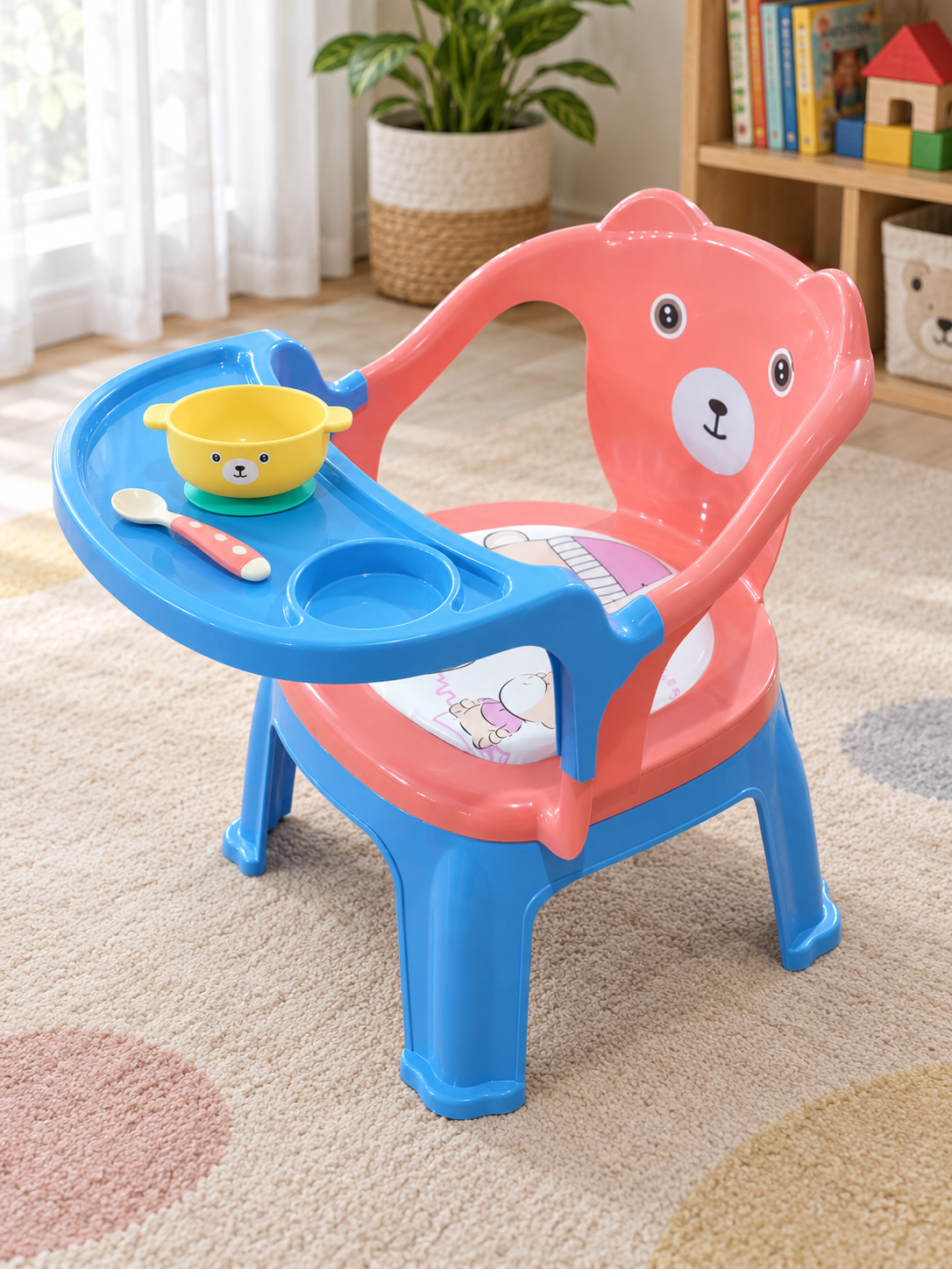 Baby and Toddler Dining Bear Chair with Removable Feeding Tray and Cushion in Blue and Pink at Thilakma Sri Lanka