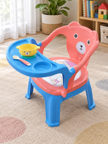 Baby and Toddler Dining Bear Chair with Removable Feeding Tray and Cushion in Blue and Pink at Thilakma Sri Lanka