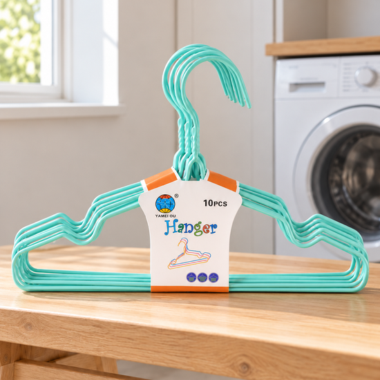 Green plastic kids clothes hangers 10-pack for children's closet organization