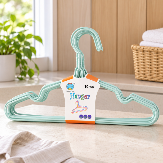 Lime green plastic kids clothes hangers 10-pack with strap notches