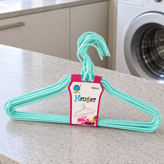 10-Piece Pastel Plastic-Coated Wire Clothes Hangers Set in Mint Green at Thilakma Sri Lanka