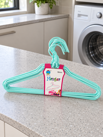 10-Piece Pastel Plastic-Coated Wire Clothes Hangers Set in Mint Green at Thilakma Sri Lanka