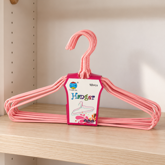10-Piece Pastel Plastic-Coated Wire Clothes Hangers Set in Soft Blush Pink at Thilakma Sri Lanka