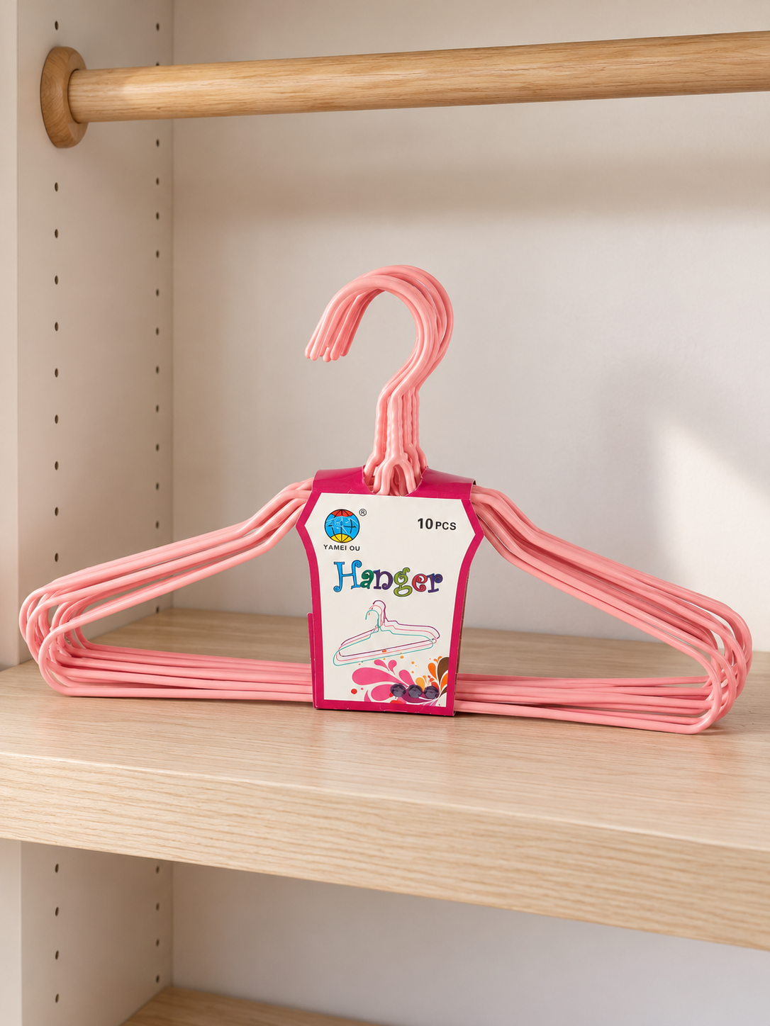 10-Piece Pastel Plastic-Coated Wire Clothes Hangers Set in Soft Blush Pink at Thilakma Sri Lanka