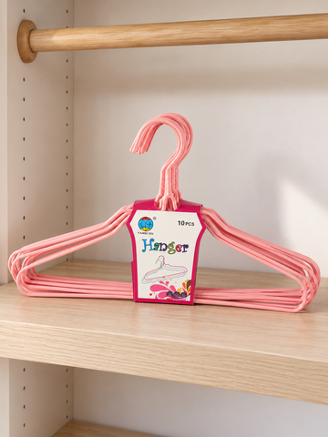 10-Piece Pastel Plastic-Coated Wire Clothes Hangers Set in Soft Blush Pink at Thilakma Sri Lanka