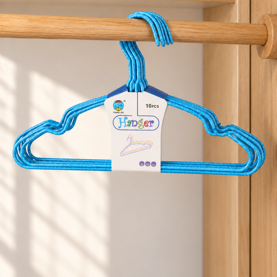 10-Piece Sparkle Glitter Plastic-Coated Wire Clothes Hangers Set in Ocean Blue at Thilakma Sri Lanka