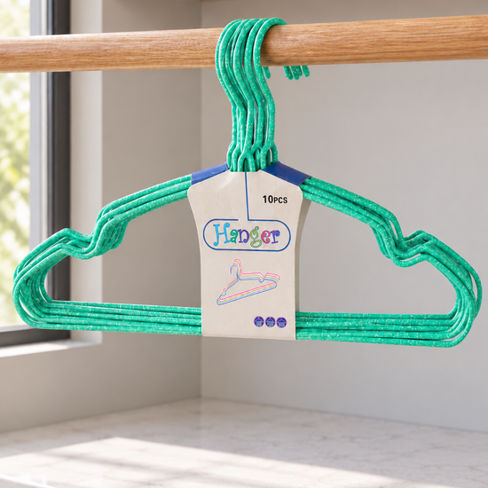 10-Piece Sparkle Glitter Plastic-Coated Wire Clothes Hangers Set in Emerald Green at Thilakma Sri Lanka