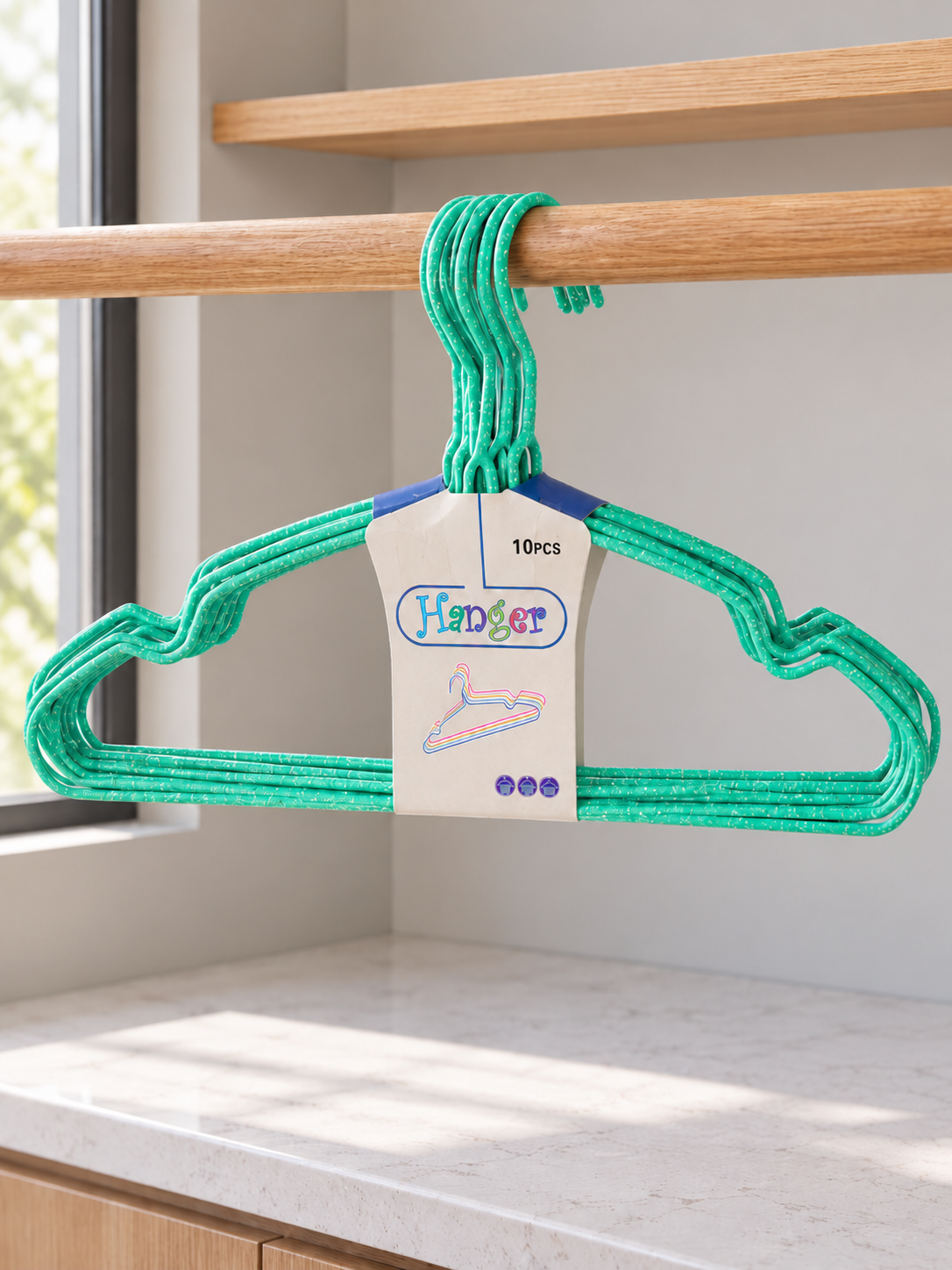 10-Piece Sparkle Glitter Plastic-Coated Wire Clothes Hangers Set in Emerald Green at Thilakma Sri Lanka