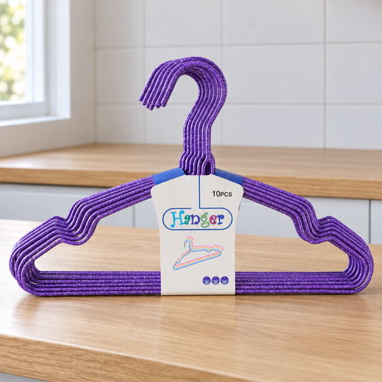 10-Piece Sparkle Glitter Plastic-Coated Wire Clothes Hangers Set in Royal Purple at Thilakma Sri Lanka