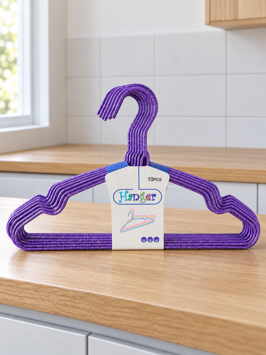 10-Piece Sparkle Glitter Plastic-Coated Wire Clothes Hangers Set in Royal Purple at Thilakma Sri Lanka