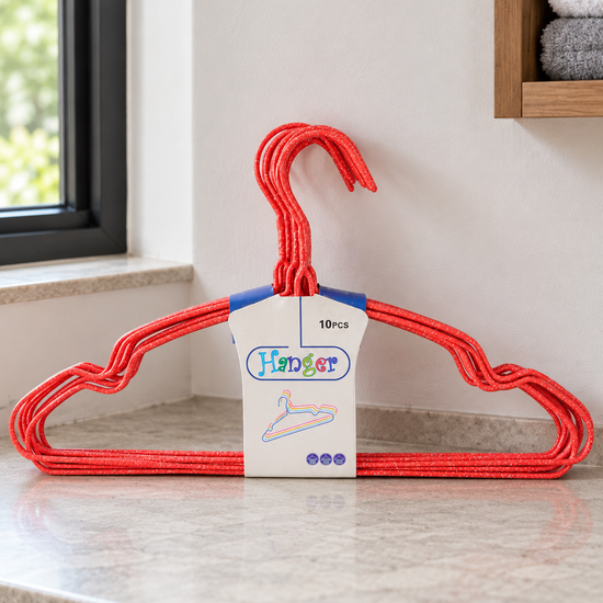 10-Piece Sparkle Glitter Plastic-Coated Wire Clothes Hangers Set in Coral Red at Thilakma Sri Lanka