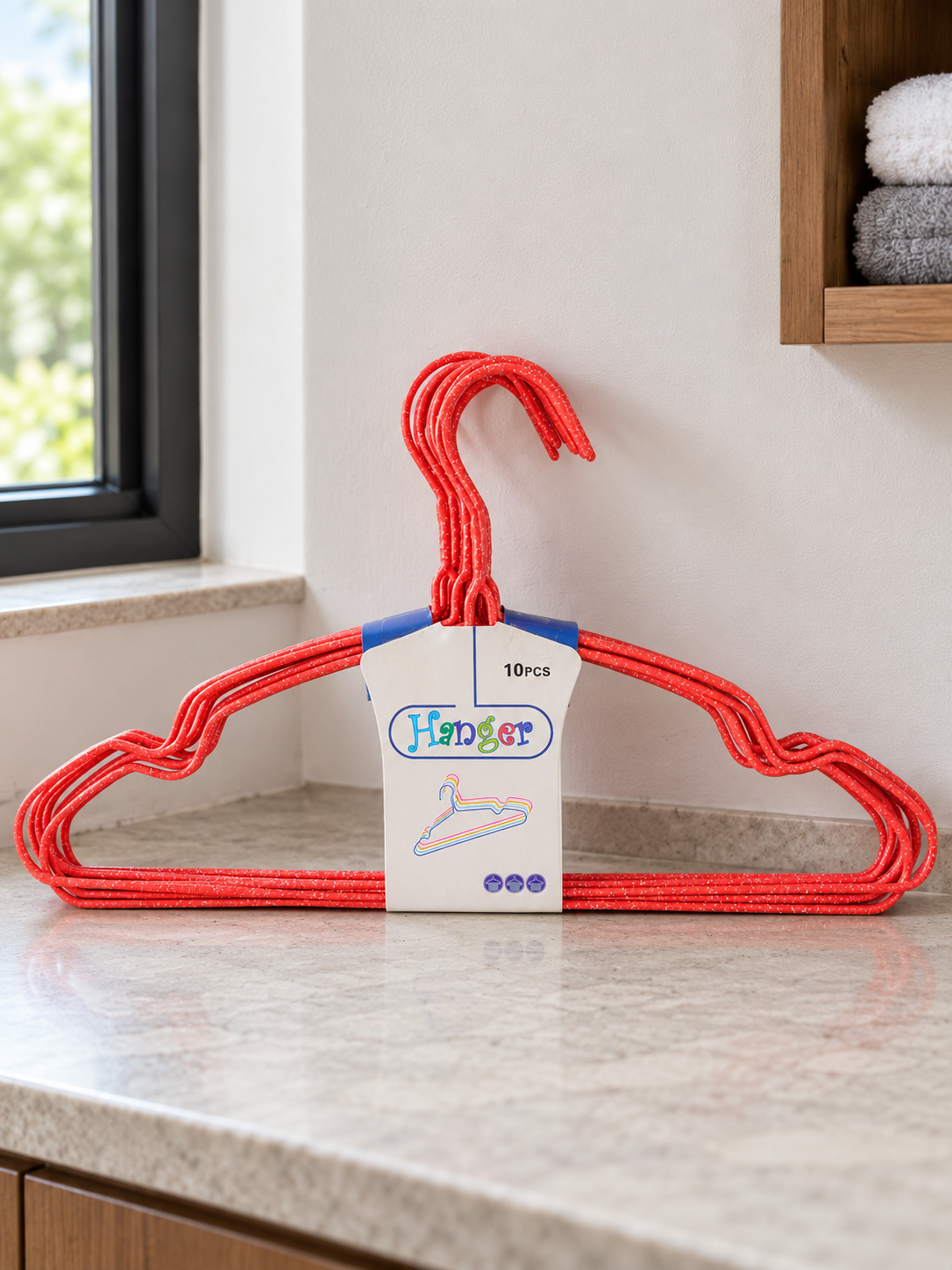 10-Piece Sparkle Glitter Plastic-Coated Wire Clothes Hangers Set in Coral Red at Thilakma Sri Lanka