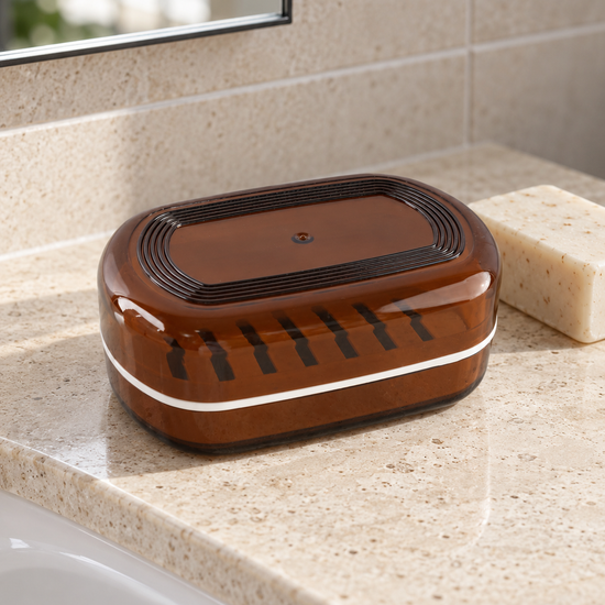 Double-Layer Drainer Soap Box with Lid in Amber Brown at Thilakma Sri Lanka