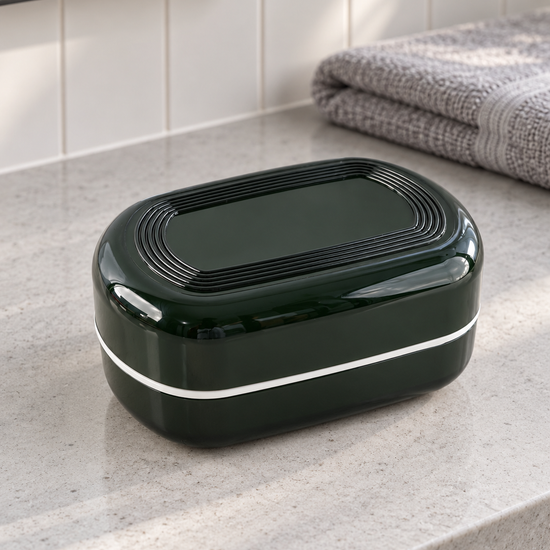 Double-Layer Drainer Soap Box with Lid in Emerald Green at Thilakma Sri Lanka