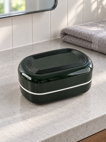 Double-Layer Drainer Soap Box with Lid in Emerald Green at Thilakma Sri Lanka