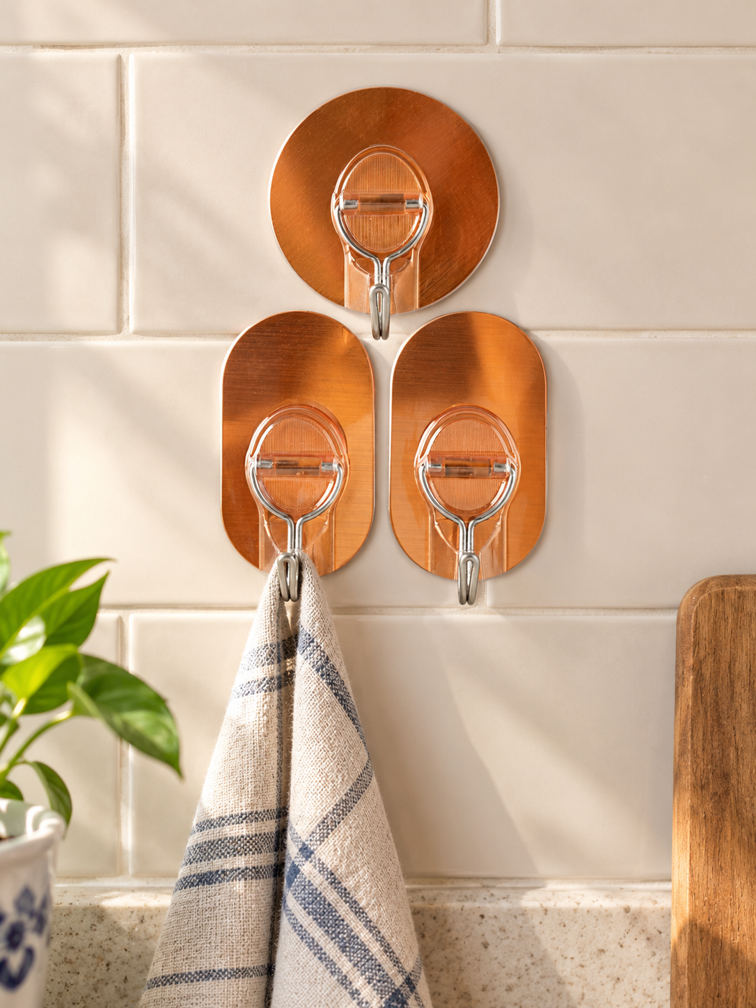 Heavy Duty Self-Adhesive Wall Hooks 3-Pack in Rose Gold at Thilakma Sri Lanka