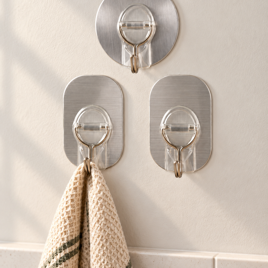 Heavy Duty Self-Adhesive Wall Hooks 3-Pack in Brushed Silver at Thilakma Sri Lanka