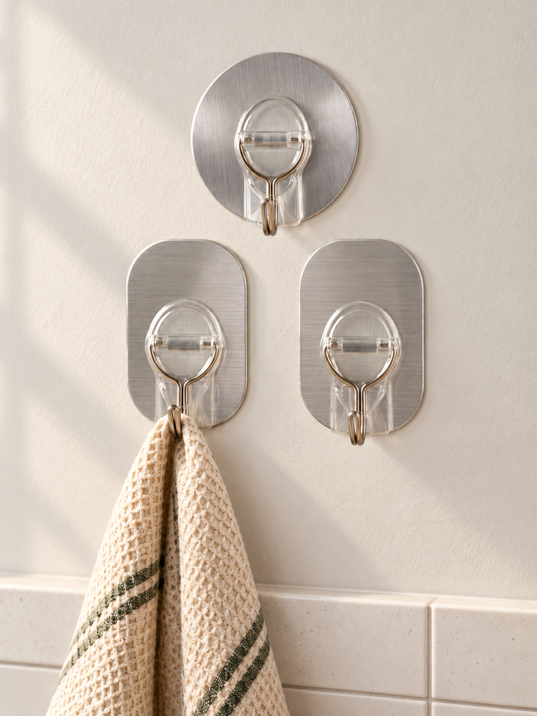 Heavy Duty Self-Adhesive Wall Hooks 3-Pack in Brushed Silver at Thilakma Sri Lanka