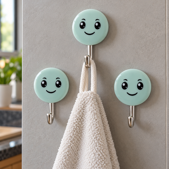 Smiley Face Heavy-Duty Self-Adhesive Wall Hooks Pack of 3 in Pastel Blue Model 5071 BU at Thilakma Sri Lanka