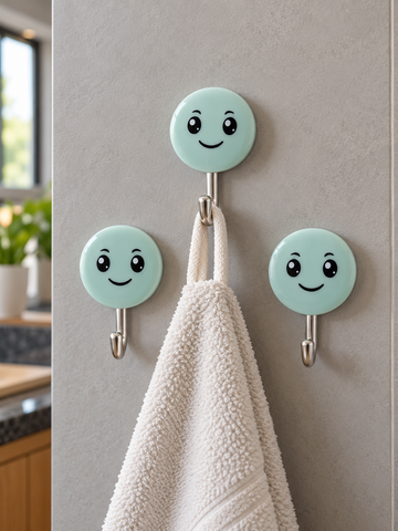 Smiley Face Heavy-Duty Self-Adhesive Wall Hooks Pack of 3 in Pastel Blue Model 5071 BU at Thilakma Sri Lanka