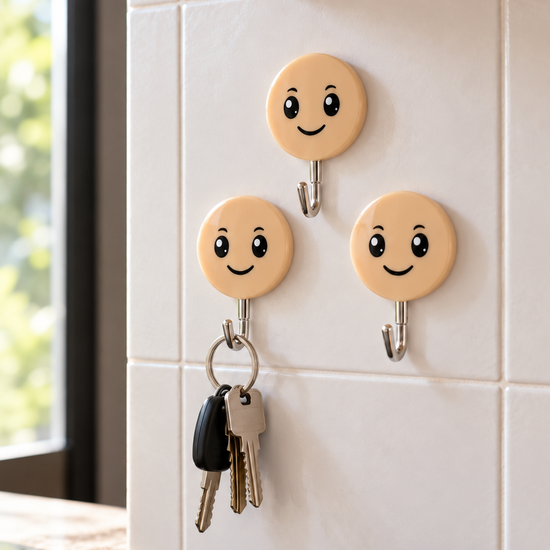 Smiley Face Heavy-Duty Self-Adhesive Wall Hooks Pack of 3 in Peach Beige Model 5071 BG at Thilakma Sri Lanka