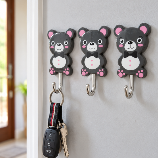 Cute Cartoon Bear Heavy-Duty Self-Adhesive Wall Hooks Pack of 3 in Cocoa Bear Black Model 9810 at Thilakma Sri Lanka