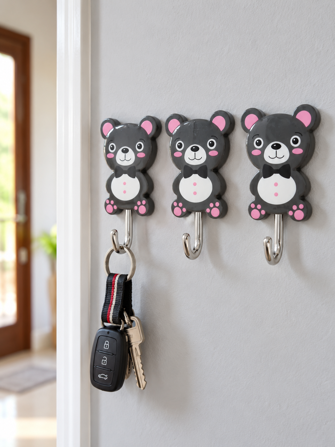 Cute Cartoon Bear Heavy-Duty Self-Adhesive Wall Hooks Pack of 3 in Cocoa Bear Black Model 9810 at Thilakma Sri Lanka