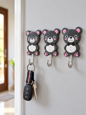 Cute Cartoon Bear Heavy-Duty Self-Adhesive Wall Hooks Pack of 3 in Cocoa Bear Black Model 9810 at Thilakma Sri Lanka