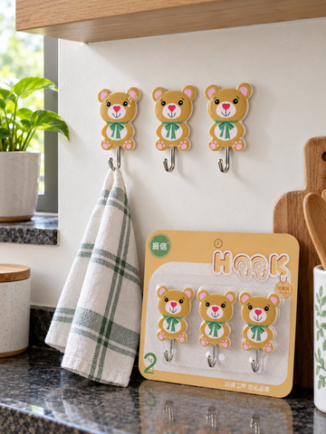 Cute Cartoon Bear Heavy-Duty Self-Adhesive Wall Hooks Pack of 3 in Honey Bear Yellow Model 9810 at Thilakma Sri Lanka