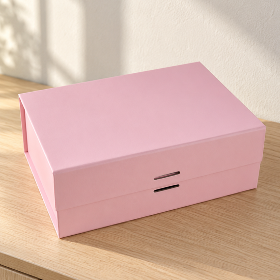 Small Collapsible Rigid Luxury Gift Box with Ribbon Slots in Baby Pink at Thilakma Sri Lanka