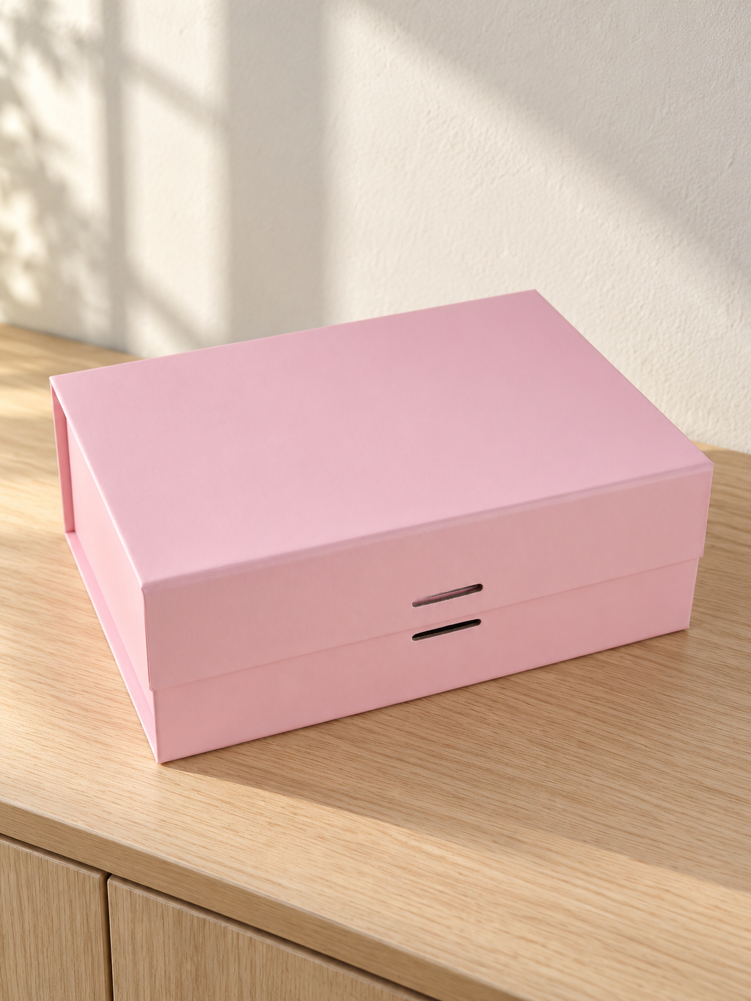 Small Collapsible Rigid Luxury Gift Box with Ribbon Slots in Baby Pink at Thilakma Sri Lanka