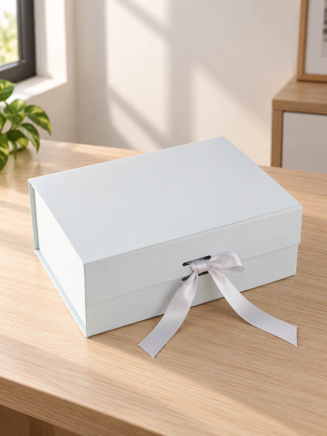 Small Collapsible Rigid Luxury Gift Box with Matching Satin Ribbon Bow in Ice Blue at Thilakma Sri Lanka