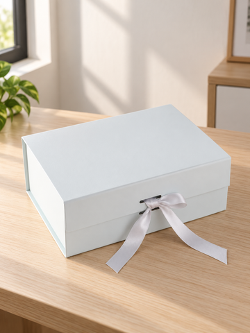 Small Collapsible Rigid Luxury Gift Box with Matching Satin Ribbon Bow in Ice Blue at Thilakma Sri Lanka