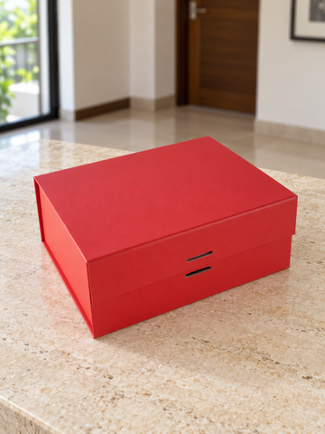 Small Collapsible Rigid Luxury Gift Box with Ribbon Slots in Festive Red at Thilakma Sri Lanka